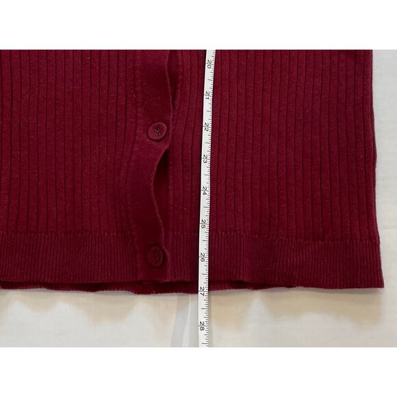 Lands' End Cotton Blend Burgundy V-Neck Ribbed Long Sleeve Cardigan Sweater, M - Picture 11 of 11